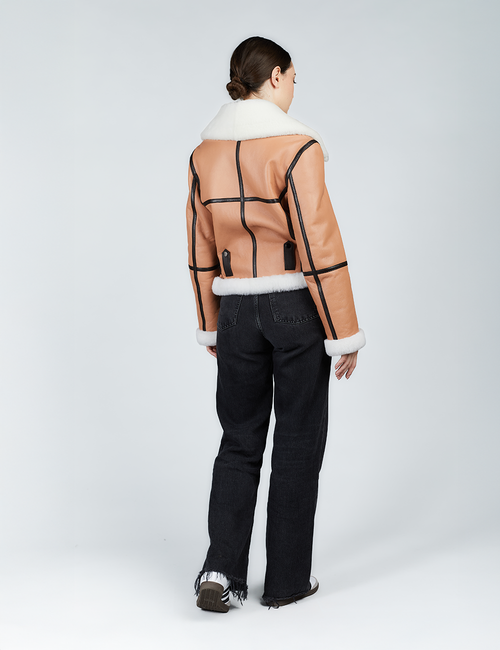 Giacca di montone con zip cammello 55 cm