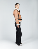 Giacca di montone con zip cammello 55 cm