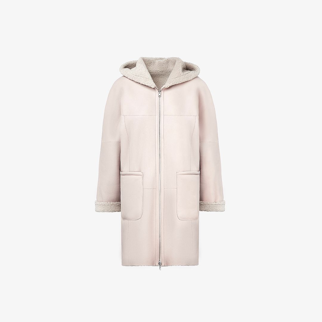 Cappotto di montone cipria 80 cm