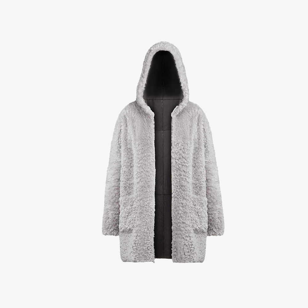 Cappotto di montone grigio chiaro 80cm