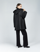 Cappotto in montone con zip e cappuccio reversibile nero 80cm