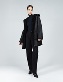 Cappotto in montone con zip e cappuccio reversibile nero 80cm