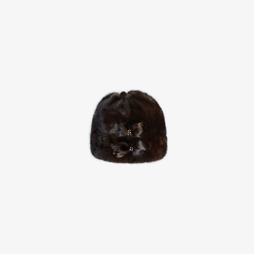 Cappello in visone con fiocchi mogano
