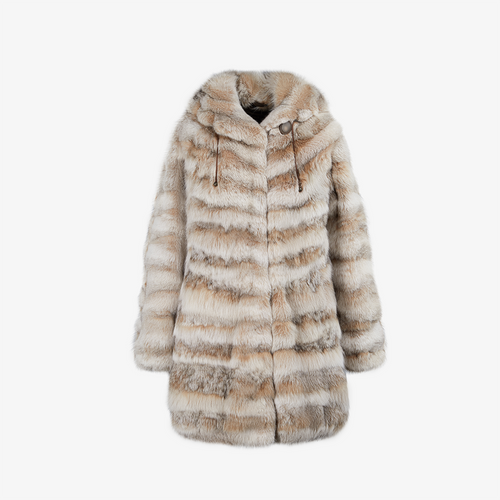 Cappotto di lince con cappuccio naturale 85 cm