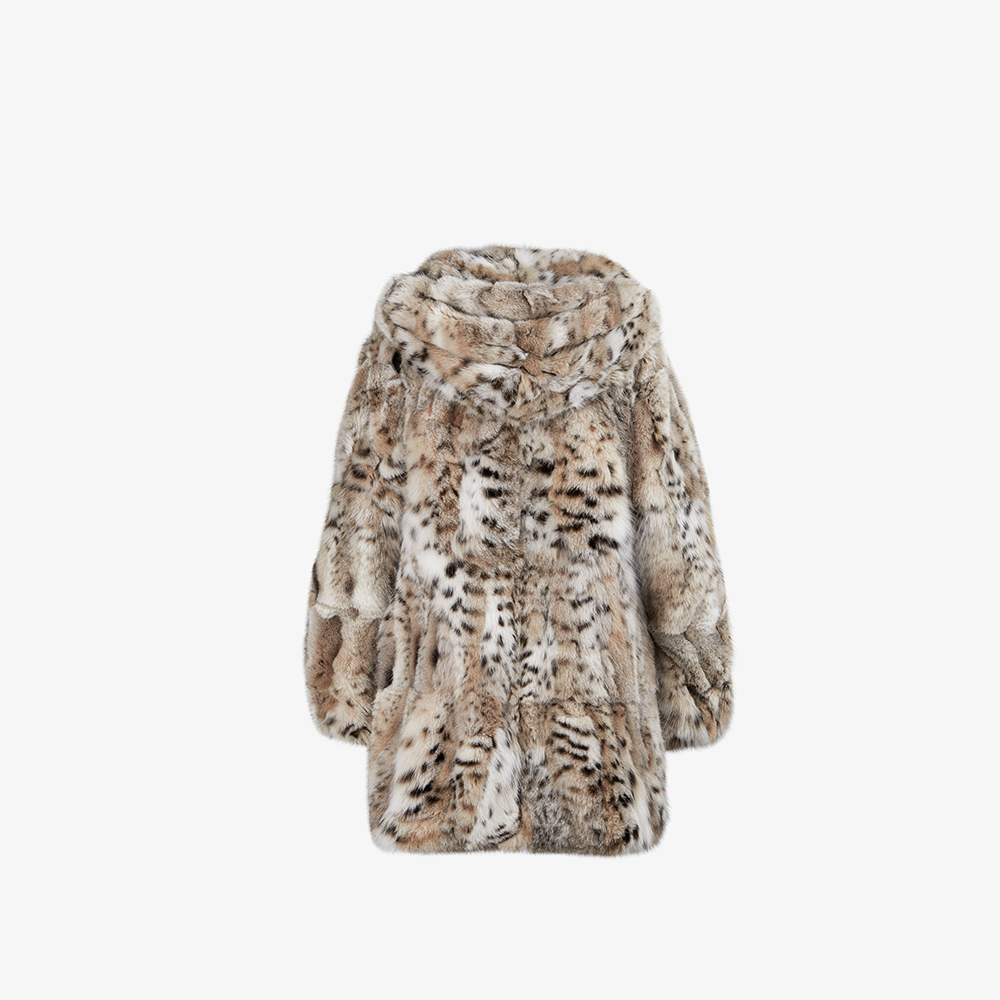 Cappotto di linciotto con cappuccio naturale 85 cm