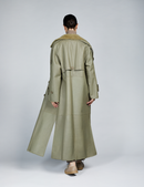 Manteau long en peau de mouton avec ceinture verte 130cm