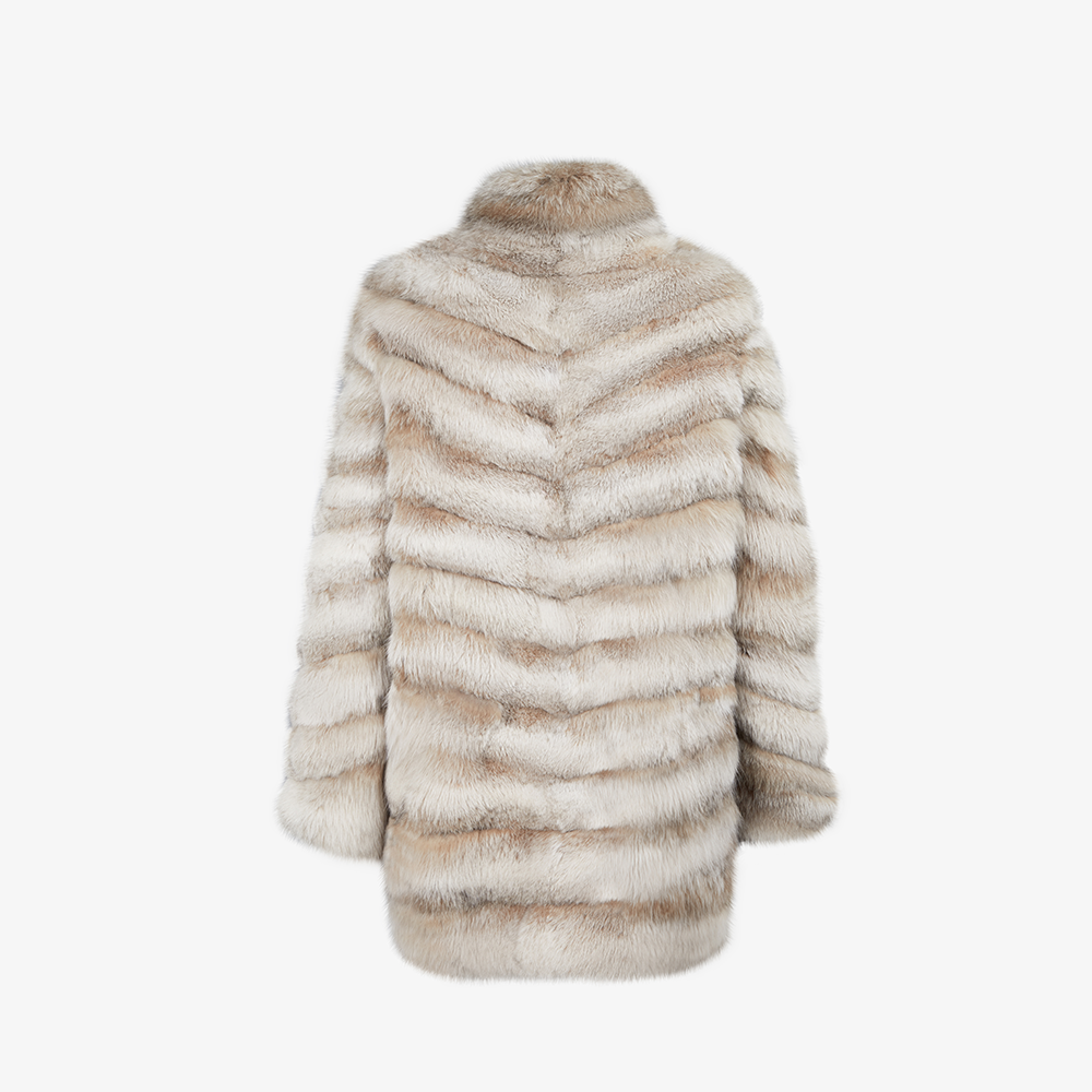 Cappotto di linciotto con collo alto reversibile naturale 80 cm
