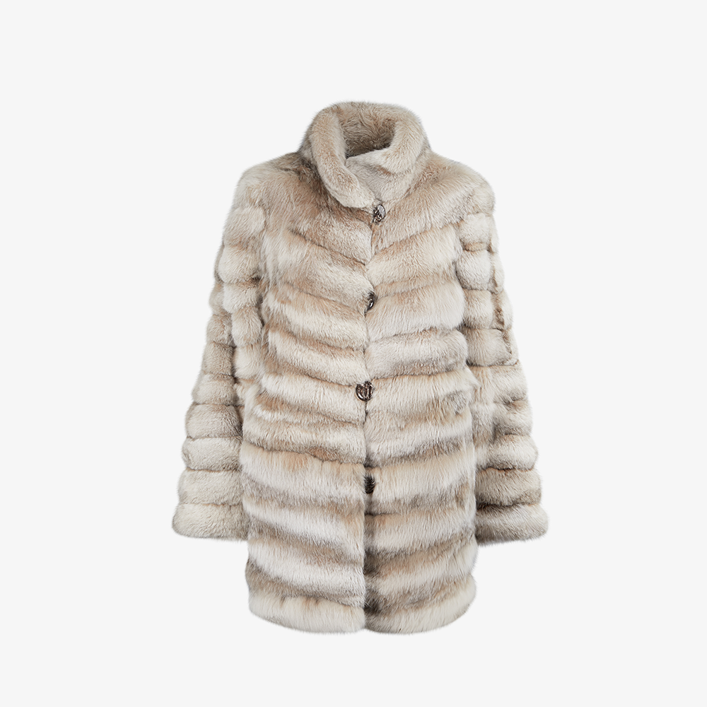 Cappotto di linciotto con collo alto reversibile naturale 80 cm