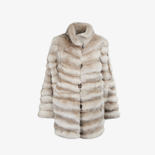 Cappotto di linciotto con collo alto reversibile naturale 80 cm