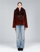 Giacca corta in rex con collo in volpe rosso 60cm