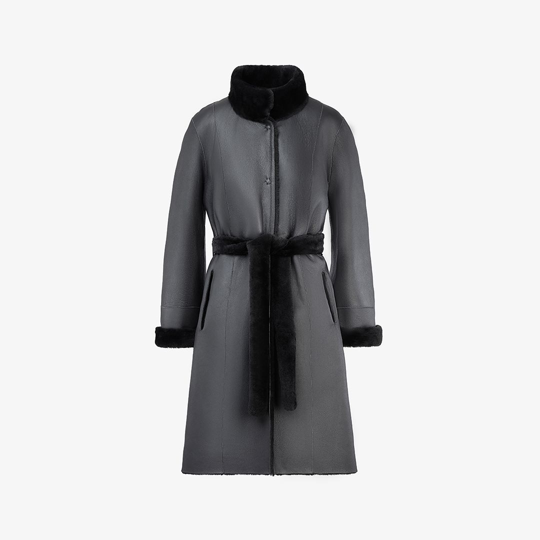Manteau en peau de mouton noir de 100 cm