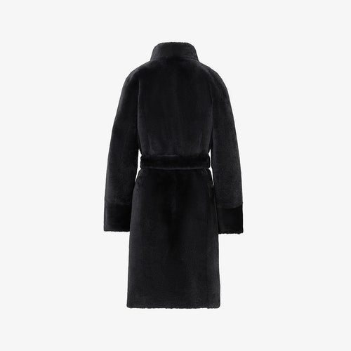 Manteau en peau de mouton noir de 100 cm
