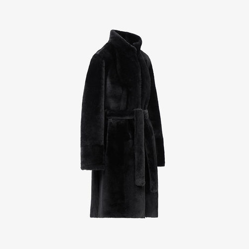 Manteau en peau de mouton noir de 100 cm
