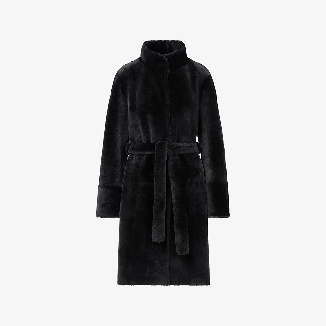 Manteau en peau de mouton noir de 100 cm