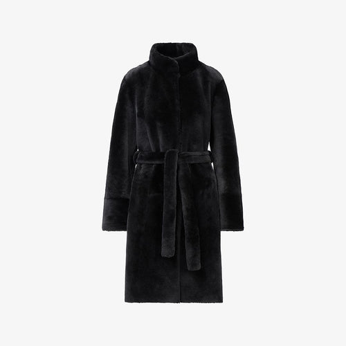 Manteau en peau de mouton noir de 100 cm