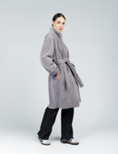 Cappotto di montone con cintura reversibile grigio 100cm