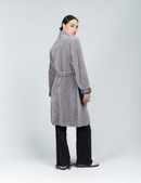Manteau en peau de mouton avec ceinture réversible gris 100cm