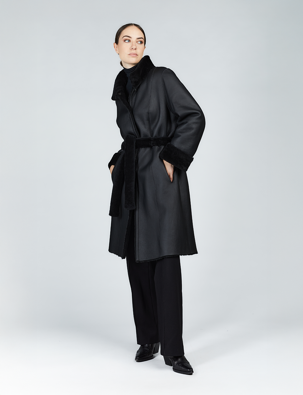 Cappotto di montone nero 100 cm