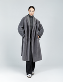 Manteau en peau de mouton avec ceinture réversible gris 110cm