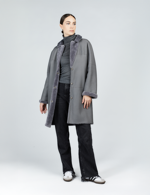 Cappotto di montone reversibile antracite 90 cm
