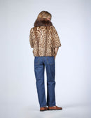 Giacca corta in gatto leopard con collo in zibellino