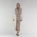 Cappotto lungo in cashmere con collo di visone panna 130 cm