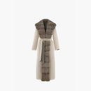 Cappotto lungo in cashmere con bordo in visone e cintura beige 130 cm