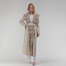 Cappotto lungo in cashmere con bordo in visone e cintura panna 130 cm