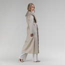Cappotto lungo in cashmere con bordo in visone e cintura panna 130 cm