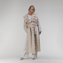 Cappotto lungo in cashmere con ampio collo di cincillà panna 130cm