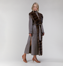 Cappotto lungo in cashmere con ampio collo di zibellino grigio 130cm