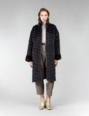 Cappotto in visone reversibile, collo alto, demi buff, 105 cm