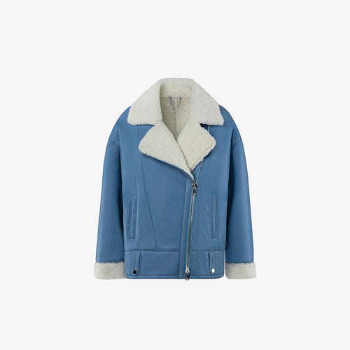 Veste en peau de mouton bleu de 65 cm