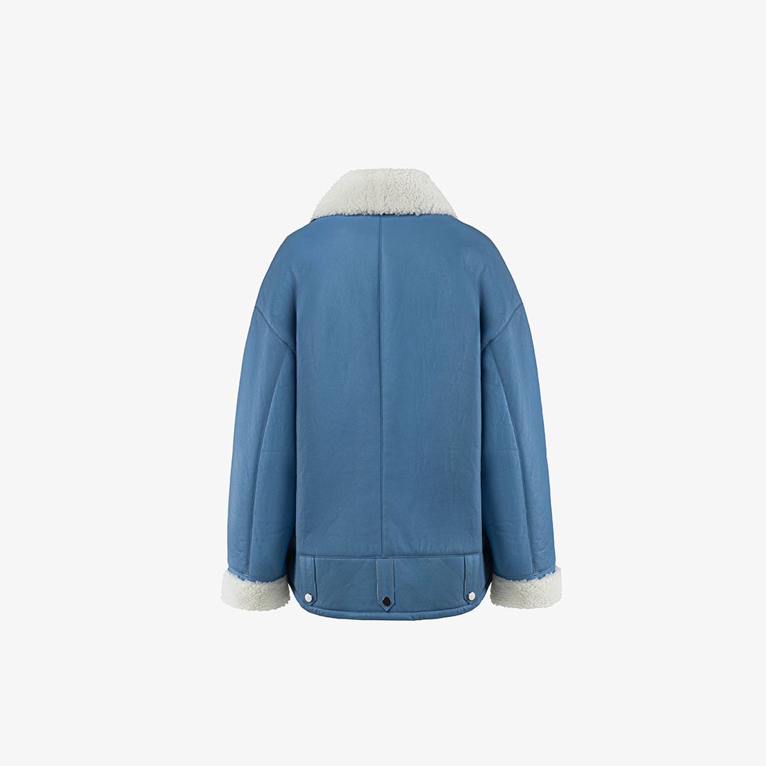 Veste en peau de mouton bleu de 65 cm