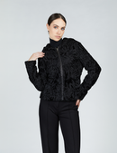Bomber in persiano con zip e cappuccio nero 55cm