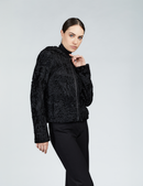 Bomber in persiano con zip e cappuccio nero 55cm