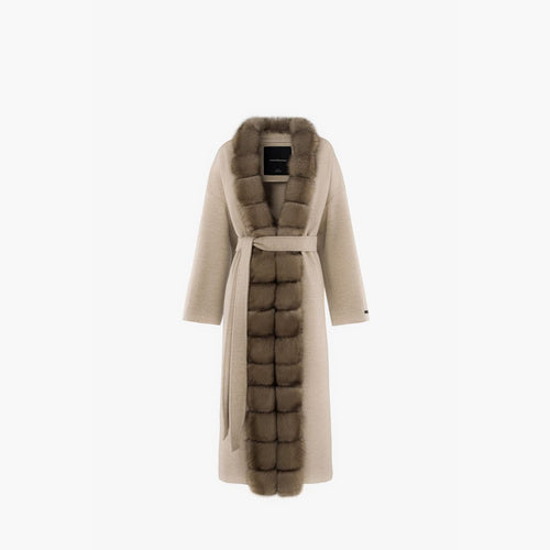 Cappotto in cashmere con bordo in zibellino beige 125 cm