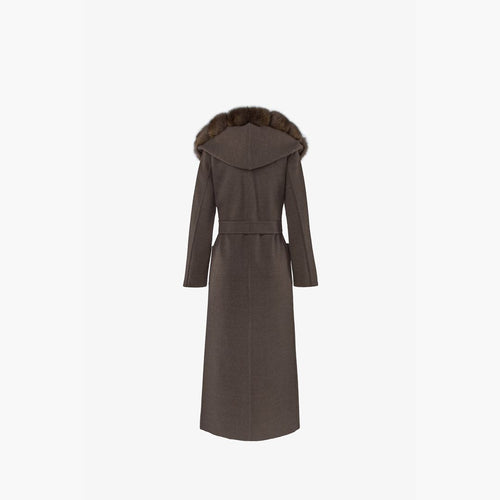 Manteau en cachemire réversible avec capuche et bordures en zibeline boue 130 cm