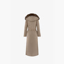 Manteau en cachemire réversible avec capuche et bordures en zibeline boue 130 cm