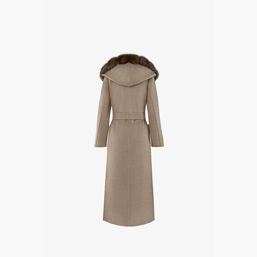 Manteau en cachemire réversible avec capuche et bordures en zibeline boue 130 cm