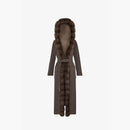 Manteau en cachemire réversible avec capuche et bordures en zibeline boue 130 cm