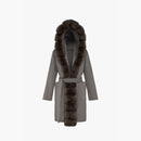 Cappotto corto in cashmere con cappuccio e bordo in zibellino grigio 90 cm
