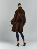 Cappotto in visone con collo alto, demi buff, 95 cm
