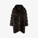 Cappotto al ginocchio in zibellino con collo inglese dark brown 95 cm