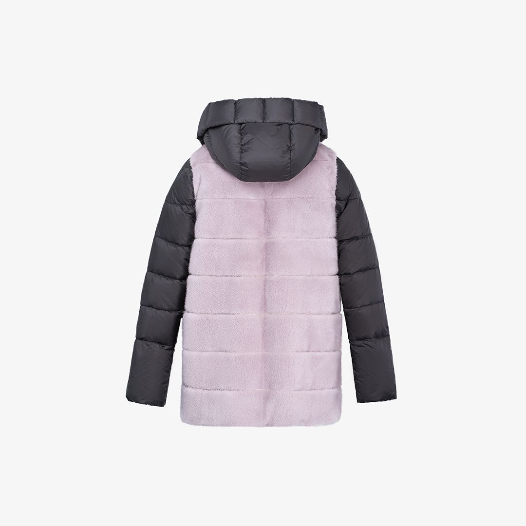 Piumino reversibile in visone con cappuccio rosa 75 cm