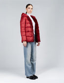 Doudoune courte avec capuche réversible en rex rouge 70cm