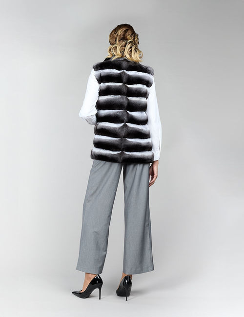 Gilet in cincillà, naturale, 70 cm