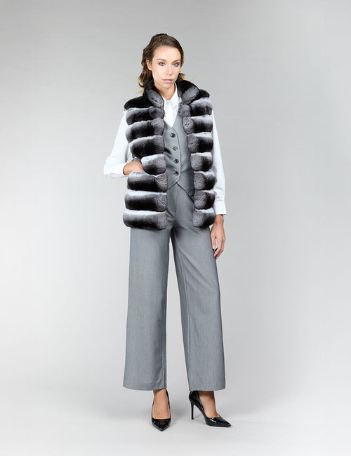 Gilet in cincillà, naturale, 70 cm