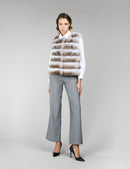 Gilet in cincillà, beige, 55 cm