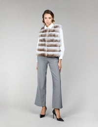 Gilet in cincillà, beige, 55 cm